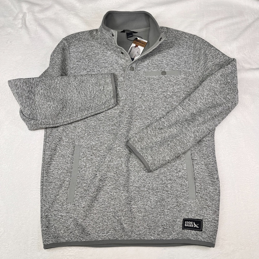 Eddie Bauer Mens Sweater Fleece‎ Pullover 1/4 Zip Charcoal Heather Small New